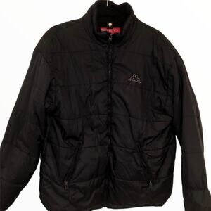 Kappa Puffer Jacket Full Zip Pockets 100% Cotton High Neck Black Large